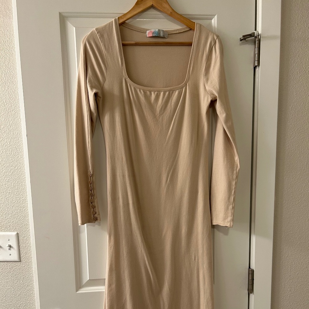 FP Beach cream colored dress high slit on side
